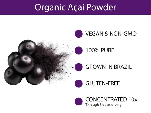 Miniatura 4 de KOYAH - Acai en polvo orgánico (5.29 oz - 50 porciones): Cultivado en Brasil, liofilizado, 100% puro, sin ácido cítrico añadido, ideal para batidos
