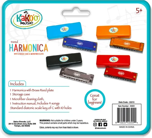 Miniatura 4 de KaKo'o Music - Juego de armónica de acero inoxidable, color azul vibrante, tamaño estándar, instrumento de viento para principiantes para niños