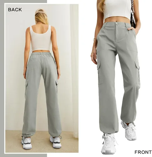 Miniatura 5 de Pantalones cargo de cintura alta para mujer, pantalones de viaje Y2K Streetwear holgados elásticos con 6 bolsillos con cordón en los tobillos
