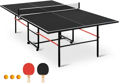 Miniatura 13 de IUNNDS Mesa de tenis de mesa portátil de 6/8/8.5/9 pies, juego de ping pong plegable para interiores con red y juego de postes, 2 paletas y 3 pelotas