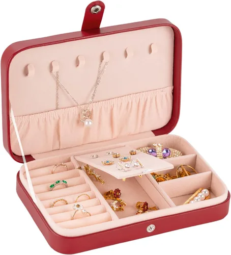 Smileshe Joyero para mujeres y niñas estuche organizador de viaje pequeño de piel sintética cajas de almacenamiento portátiles para anillos aretes