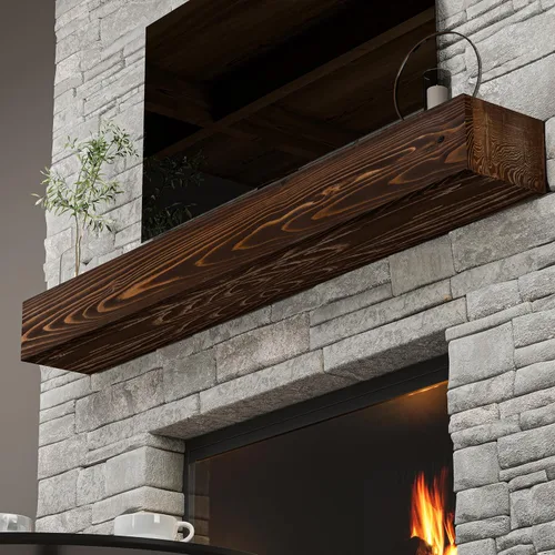 Miniatura 13 de BoscoMondo - Marco de chimenea de 6.7 pulgadas de espesor con aspecto desgastado, construcción artesanal de madera rústica, estante flotante