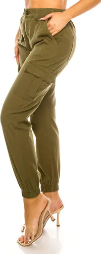 Miniatura 2 de Pantalones deportivos de cintura alta para mujer, pantalones deportivos casuales con cintura elástica tipo cargo con 6 bolsillos