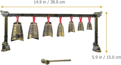 Miniatura 2 de Alasum - Campanillas antiguas, instrumento de percusión, decoración de escritorio, 14.96 x 5.90 x 2.75 pulgadas, adorno de aleación con sonido claro