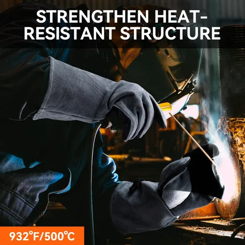 Miniatura 6 de OZERO Guantes de soldadura resistentes al calor 932°F de cuero de vaca de 16 pulgadas, manga larga y forro aislante, guantes de barbacoa