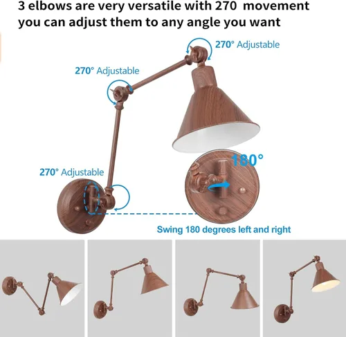 Miniatura 3 de TRLIFE Aplique de pared enchufable, aplique de pared regulable con interruptor de brazo oscilante, luces de pared enchufables, apliques de pared