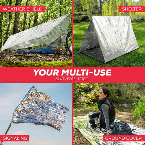 Miniatura 6 de Mart Cobra Manta de Emergencia 25-Paquete Mantas Espaciales de Mylar Equipo y Suministros de Supervivencia Reutilizables Mantas Térmicas Esenciales