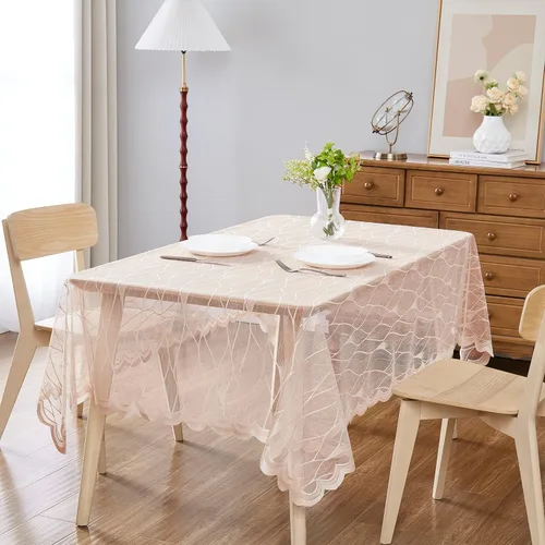 Miniatura 4 de DECOPOTS Mantel redondo de lino de encaje de 70 pulgadas de diámetro, mantel redondo con diseño moderno de rayas, funda para mesa de comedor