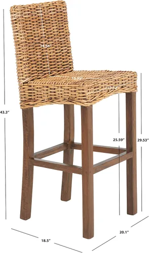 Miniatura 3 de SAFAVIEH Furniture - Taburete de bar Tobie Rattan - Altura del asiento de 29.53 pulgadas - Marrón miel lavado - Madera de mango - Diseño de asiento