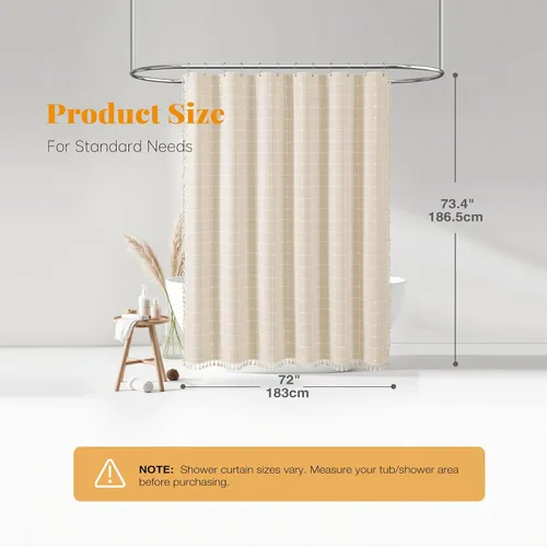 Miniatura 7 de BTTN Juego de cortinas de ducha estilo bohemio de granja con borlas, tela rústica de lino resistente, repelente al agua, cortinas de ducha gruesas A