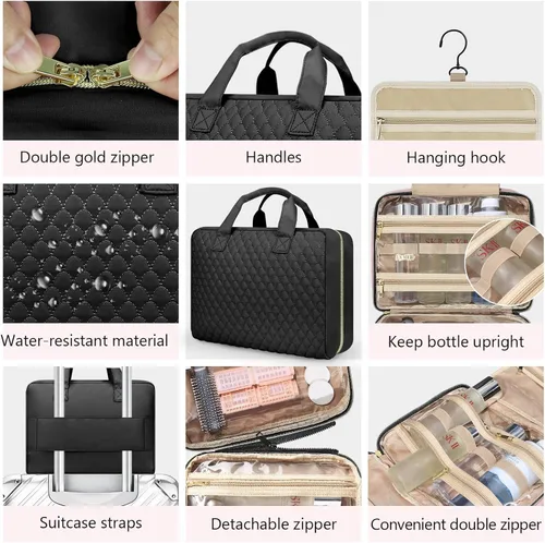 Miniatura 6 de Neceser de viaje desmontable para mujer – Neceser grande para mujeres que viajan – Bolsa de maquillaje colgante para cosméticos, organizador