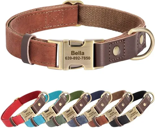 Miniatura 12 de Collares para perros personalizados, collar de piel sintética suave personalizada con nombre de mascota y número de teléfono para perros pequeños
