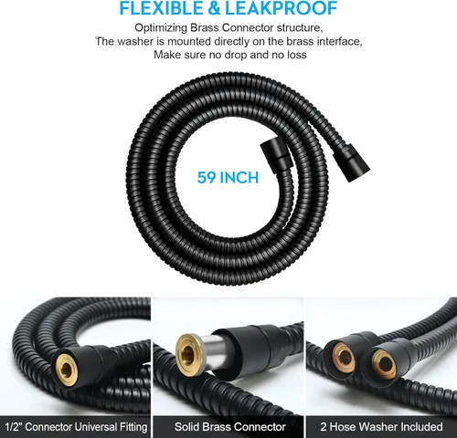 Miniatura 6 de Blissland Manguera de ducha extra larga de 59 pulgadas, cabezal de ducha de mano con inserto de latón y tuerca - Duradera y flexible - Negro
