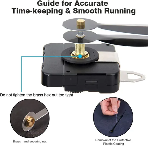 Miniatura 6 de HILLHOME Mecanismo de Movimiento de Reloj de Pared de Cuarzo DIY de Eje en I de Alto Torque con Manecillas Tipo Pala de 9.1 Pulgadas de Largo