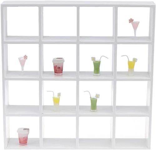 Miniatura 3 de Casa de muñecas a escala 1:12 en miniatura de madera blanca con 16 rejillas, estante de almacenamiento, exquisito organizador de decoración