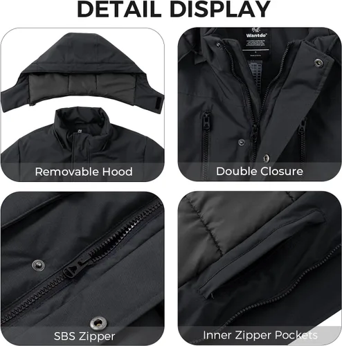 Miniatura 5 de wantdo Abrigo de invierno grueso para hombre, chaqueta de parka cálida con capucha