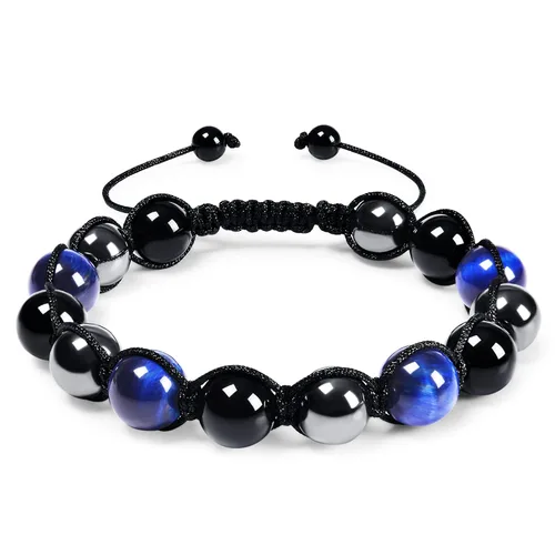 Miniatura 16 de DHQH Triple Protection Bracelet 8/10MM Hematite Black Agate Tigers Eye Stone Bracelet Crystal Jewelry Healing Bead Bracelets for Men Bring Luck