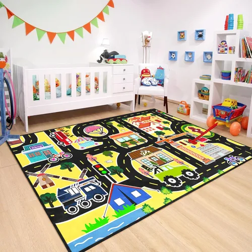 Miniatura 6 de Alfombra de mapa de ruta para niños, alfombras para niños para sala de juegos, alfombras de automóvil para niños, tapetes de juego para piso