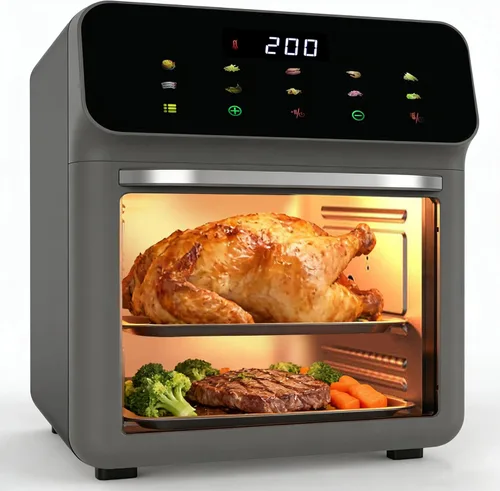 Combo de horno freidora de aire 10 en 1, freidora de aire de convección de encimera, horno con tostadora ventana transparente para la familia,