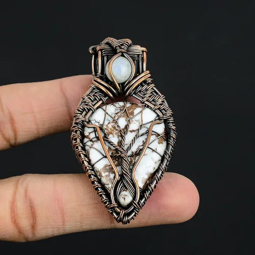 Miniatura 16 de Impresionante collar con colgante de árbol de la vida de cobre con piedras preciosas hechas a mano y cadena de 20 pulgadas, perfecto