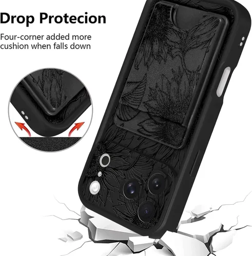 Miniatura 6 de Fiyart Funda diseñada para iPhone 17 Pro Max, tarjetero con ranura para tarjetas, diseño de flores, diseño de girasoles, antiarañazos, protección