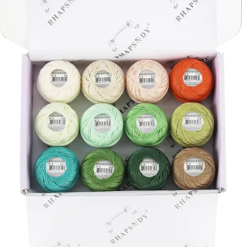 Miniatura 45 de Rhapsody Hilo de algodón perla tamaño 8 hilo de ganchillo Perle 12 bolas Set tejido a mano, bordado, sashiko, punto de cruz, costura, costura, Col. 5