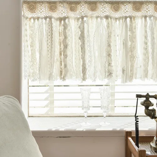 Miniatura 16 de YJ YANJUN Cenefas bohemias para ventanas hechas a mano de algodón con encaje de ganchillo para sala de estar, cortinas huecas de café de 16 pulgadas