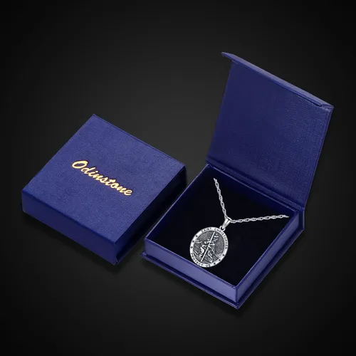 Miniatura 55 de Odinstone Collar de plata de ley 925 con medalla de San Miguel/San Cristóbal/San Benito/Crucifijo de Jesús/San Uriel/Arcángel Rafael para hombres