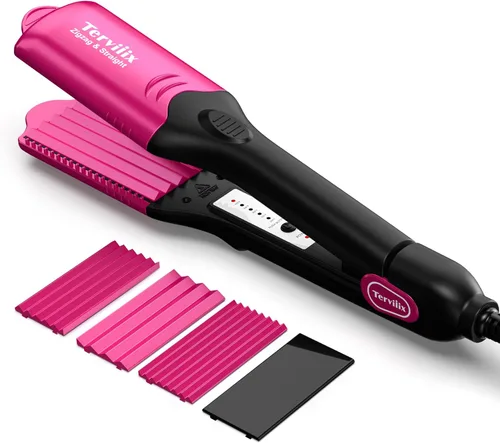 Miniatura 7 de Terviiix Plancha de pelo con crimpadora de 4 placas intercambiables, plancha prensadora para cabello con queratina y aceite de argán para mujeres