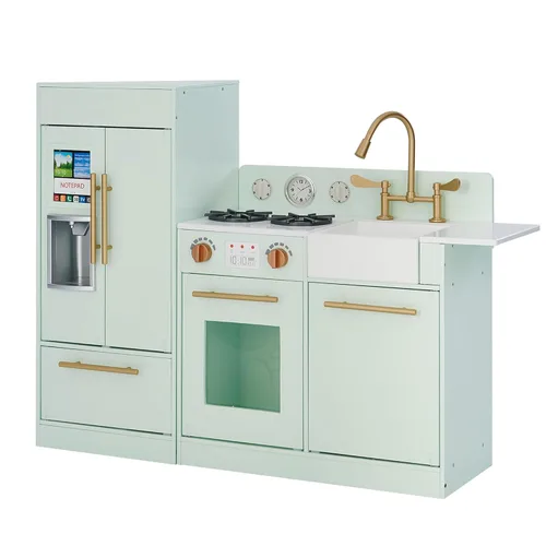 Teamson Kids Little Chef Charlotte - Cocina de Juguete para Niños, Juego de Cocina de Madera para Niños Pequeños con Accesorios, Hielera Simulada,