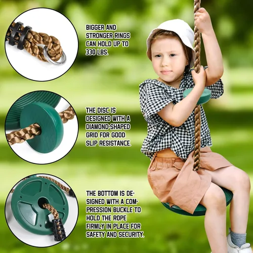 Miniatura 4 de Columpio de árbol para niños, cuerda de escalada con plataformas, juego de asiento de columpio de disco, accesorios para patio de juegos al aire