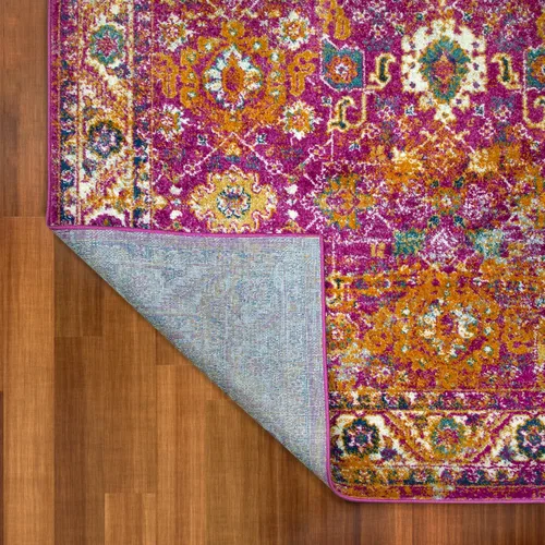 Miniatura 10 de Leick Home 594234 Laraline - Alfombra rectangular vintage de medallón turco con collage de medallón fucsia desteñido, para sala de estar