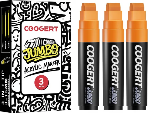 Miniatura 8 de Coogert 3 marcadores de póster gigantes plateados, marcadores de graffiti acrílico permanente de 0.59 pulgadas de grosor, marcador de pintura
