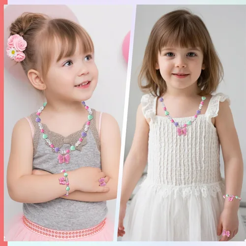 Miniatura 4 de Juego de joyas coloridas de mariposa para niñas, collar de mariposa para niñas pequeñas, juego de joyero de juguete de juego de simulación