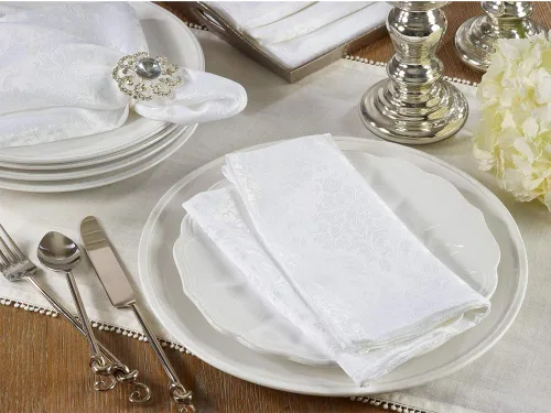 Miniatura 2 de Fennco Styles Mantel de la colección de manteles blancos de damasco (4 servilletas de 20 x 20 pulgadas)