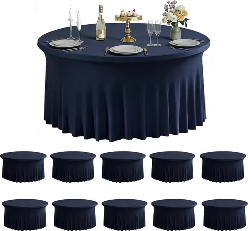 Miniatura 11 de Paquete de 3 manteles de elastano negro para mesas rectangulares de 6 pies, sin arrugas, manteles de poliéster elástico de 6 pies con falda