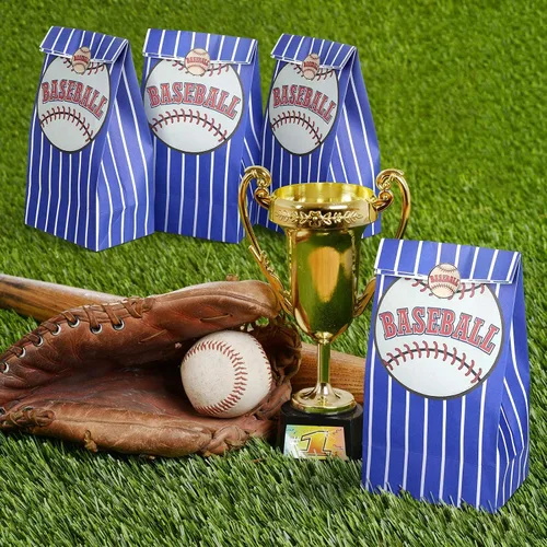 Miniatura 6 de Outus 30 bolsas de regalo de béisbol, bolsas de papel azules con calcomanías para fiestas temáticas de equipo, decoración de cumpleaños, celebración