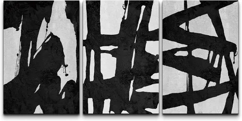Miniatura 176 de wall26 Lienzo enmarcado para pared, juego de arte impreso con collage de polígonos en espiral negro y tostado, ilustraciones de patrones abstractos