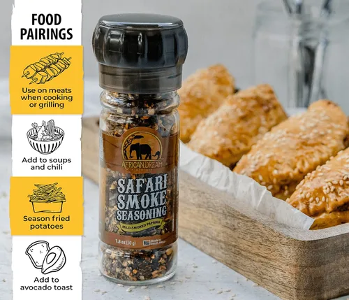 Miniatura 4 de African Dream Foods Mezcla de condimentos con humo Safari con pimientos ahumados, sal marina Ideal para carne, pollo, verduras Molinillo