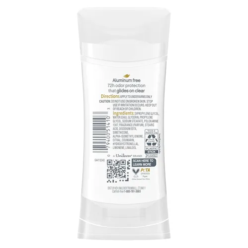Miniatura 2 de Desodorante Dove sin aluminio para mujeres, 3 paquetes, sabor a fruta del dragón y crema de coco, protección contra olores de 72 horas, 2.6 oz