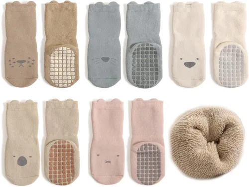 Exegawe Calcetines antideslizantes para bebé, 5 pares de calcetines gruesos y cálidos con empuñaduras