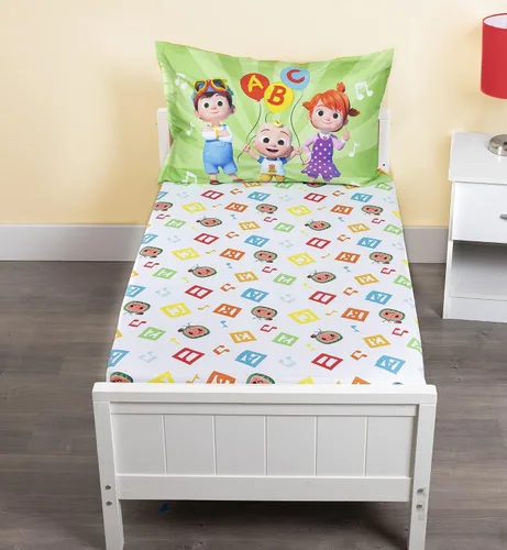 Miniatura 6 de CoComelon Juego de sábanas, se adapta a cama infantil o colchón de cuna, sábana bajera y funda de almohada, color blanco + verde