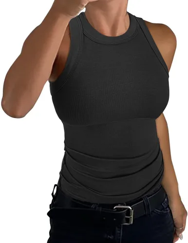 Miniatura 5 de SANDERY Camisetas sin mangas para mujer, de verano, básicas, de punto delgado, acanaladas, con espalda cruzada