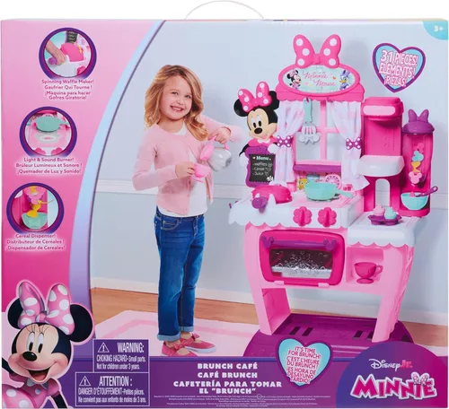 Just Play - Estación de cocina Brunch Cafe de Minnie Mouse de Disney Junior Happy Helpers, juego de cocina para niños, juguetes para niños de 3 años