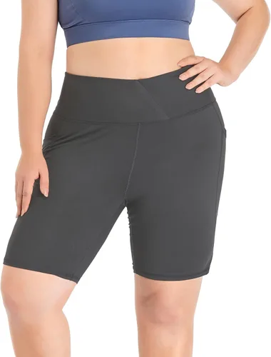 Miniatura 2 de ZERDOCEAN Pantalones cortos de ciclismo para mujer, talla grande, de 8 a 5 pulgadas, cintura alta, para yoga, entrenamiento, deportes, atletismo