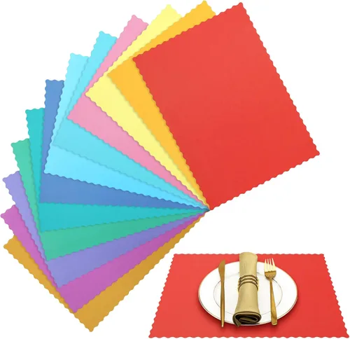Panelee 120 manteles individuales desechables coloridos de papel de 10 x 14 pulgadas, manteles individuales de papel arcoíris con borde festoneado