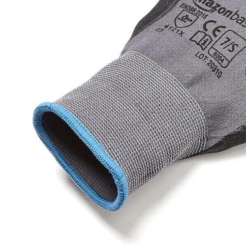 Miniatura 6 de Amazon Basics Guantes con revestimiento de nitrilo de microespuma, fibra de forro de nailon, pantalla táctil, gris, talla 7 (S), paquete de 6