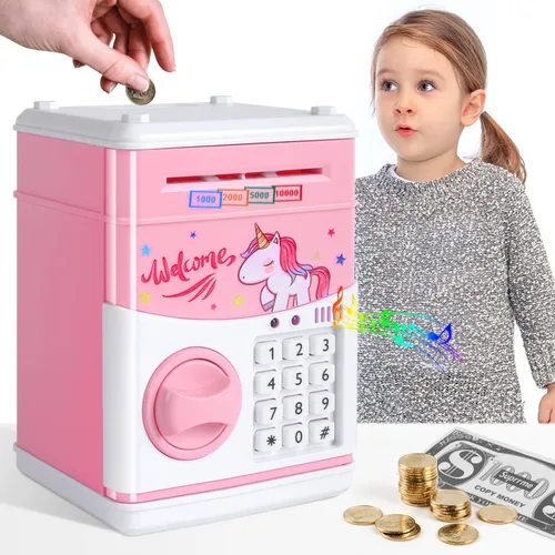 Miniatura 12 de GuDoQi alcancía para niños electrónicos, alcancía de monedas y dinero, juguete para niños de 3 a 10 años, mini cajero automático, caja de ahorro