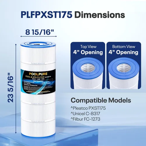Miniatura 2 de POOLPURE PXST175 - Filtro de repuesto para Hayward X-Stream CCX1750-RE, Filbur FC-1287, cartucho de filtro Unicel C-8317 1PACK