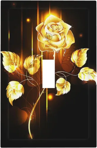 Miniatura 614 de Cubiertas de placa de pared de 3 gang con interruptor de luz de triple palanca, en negro y dorado con esplendor de oro rosa, estampado floral